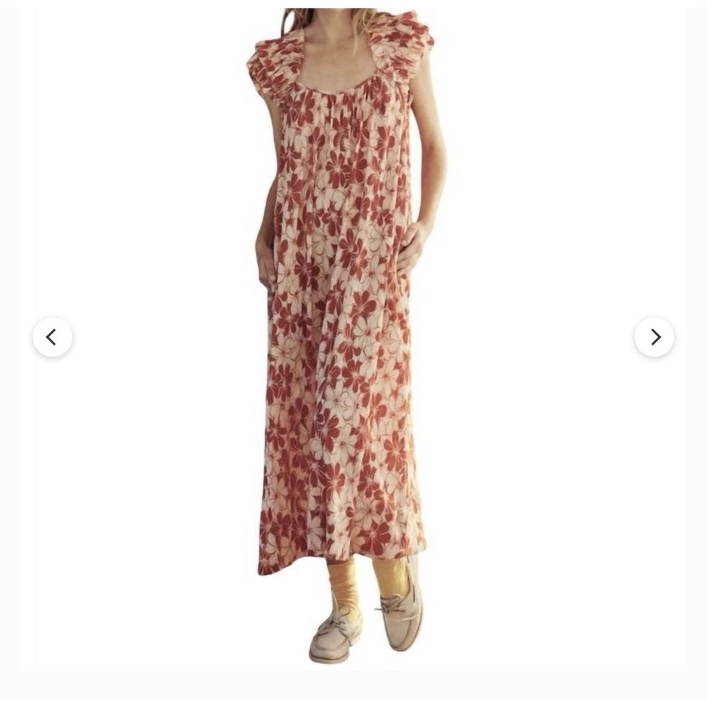 The Great Cascade Maxi Dress Women's Large Floral Ruffle Sleeve Resort Beach